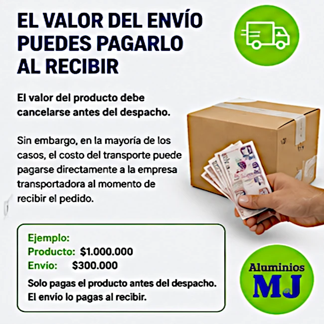 El valor del envío se puede pagar al recibir